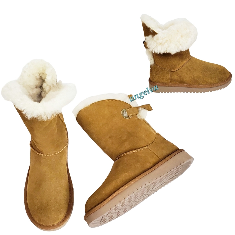 New Koolaburra Ugg remley short womens size 5 suede fur pull on boots chestnut